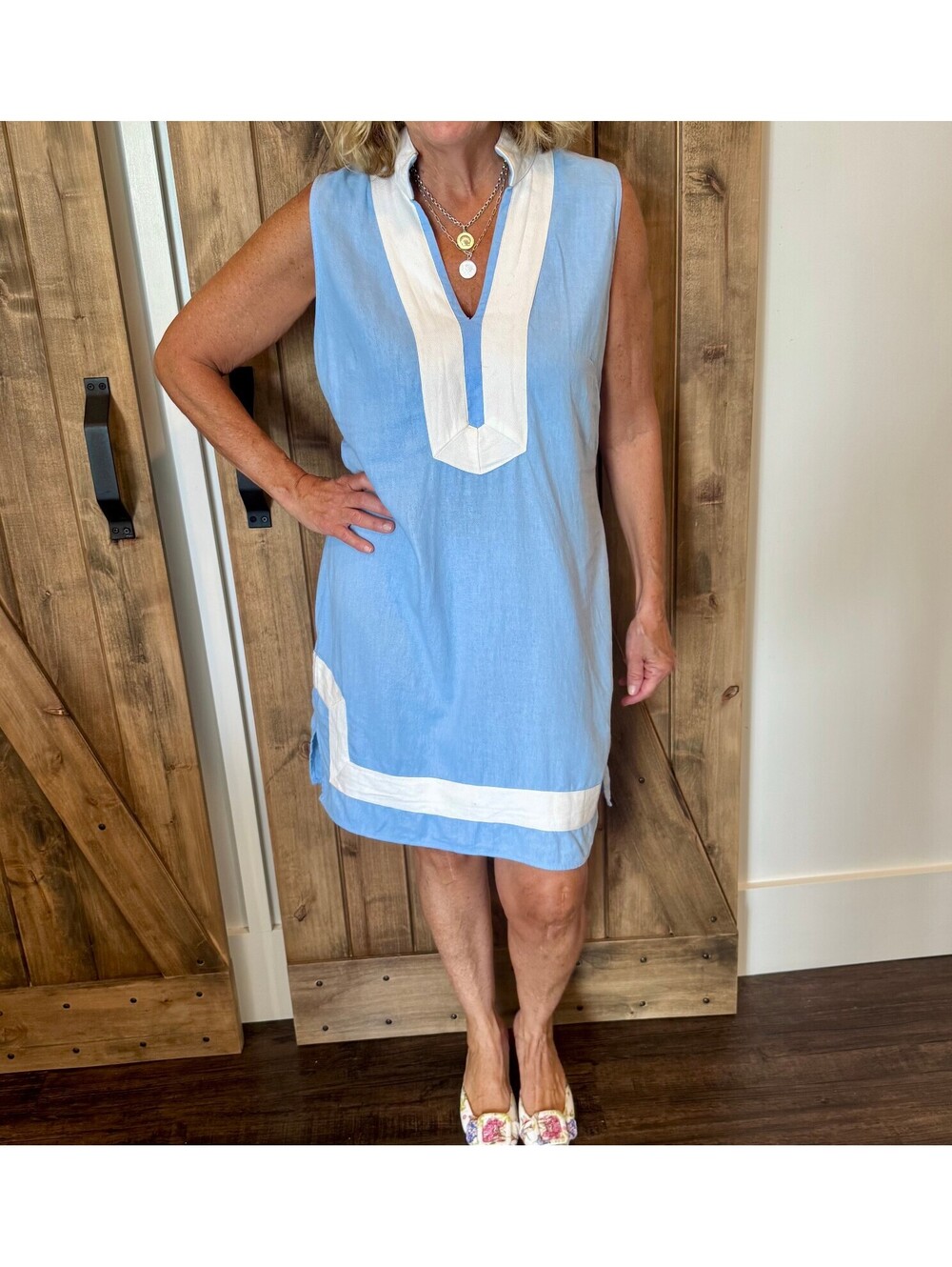 Sail to Sable Blue White Sleeveless Tunic Dress Women's Size L